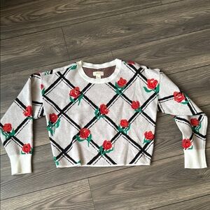 Anthropologie small Maeve Oversized Crewneck Trellis Floral Pullover Sweater